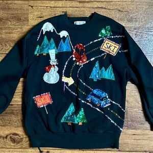 Kris Michele • Large • Black • Sequins • Embroidery • Ski/Mountains • Sweater